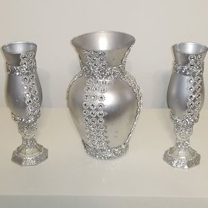 Silver vase and candleholders